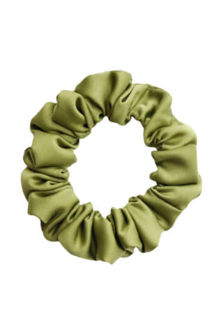 MURU Úzká Saténová Scrunchie gumička - Olivová Matná