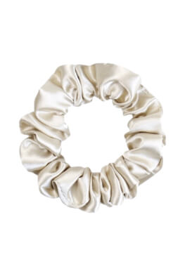 MURU Úzka Saténová Scrunchie gumička - Krémová Champagne Lesklá