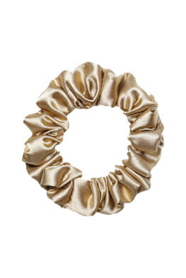 MURU Úzka Saténová Scrunchie gumička - Krémová Zlatá Lesklá
