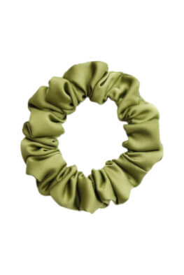 MURU Úzka Saténová Scrunchie gumička - Olivová Matná