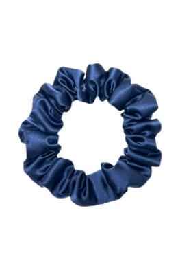 MURU Úzka Saténová Scrunchie gumička - Tmavomodrá Lesklá